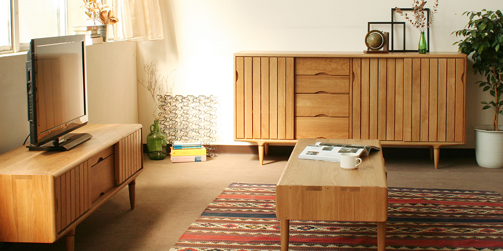 IDC大塚家具 木製スラットデザインテレビ台 IDC大塚家具 木製スラット