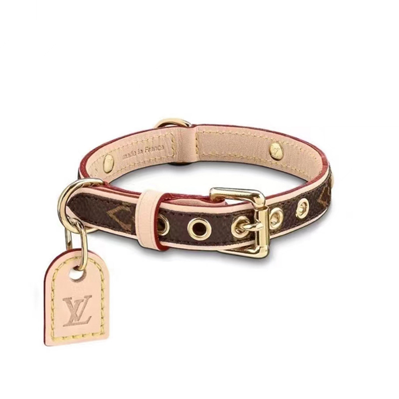 LV ブランド 犬の用品 首輪 牽引紐セット 上質レザー 製品 猫 犬