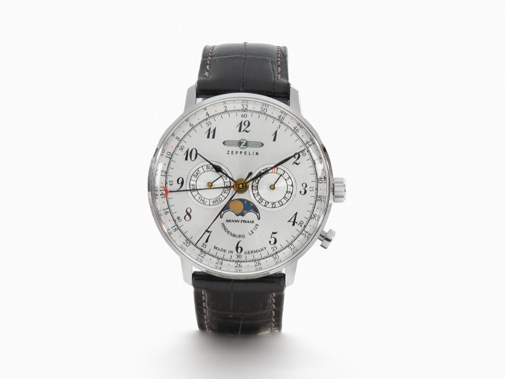 Zeppelin LZ 129 Hindenburg Moonphase Quartz Watch, Silver, 40 mm
