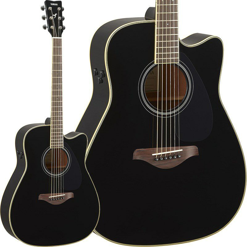 新品！格安！かっこいい！ブラックアコースティックギター カッタ