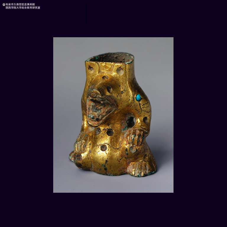 中国古美術・旧蔵青銅製鍍金三足の盛酒器・青銅製・純手作り・置物