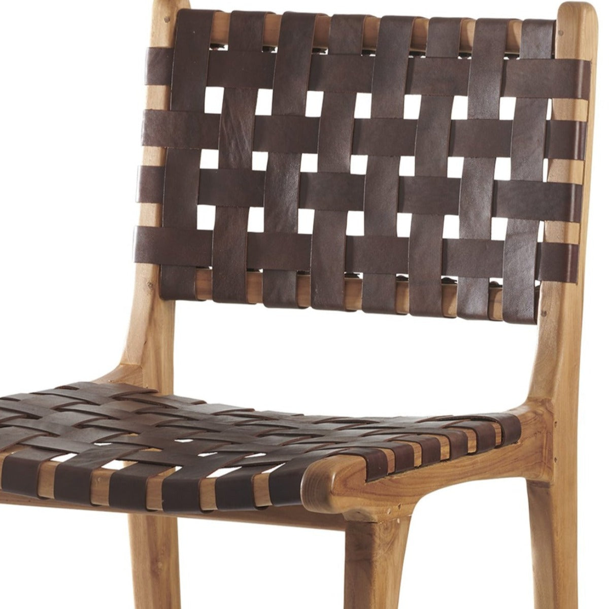 Woven Leather Counter Stool - Iron Accents
