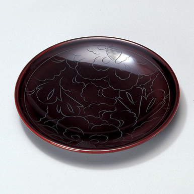 銘々皿 牡丹彫 溜 5枚セット 漆塗り 12-06206 漆器の井助