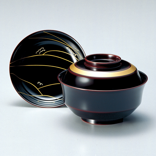 吸物椀 金帯内波 溜内黒 5客セット 漆塗り (製造中止) 漆器の井助