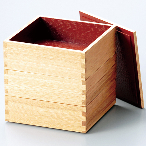 三段重 白木塗 内朱 5寸 木製 12-15006 漆器の井助