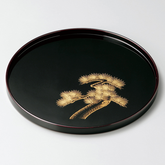 漆塗 丸盆 黄銅銀 螺鈿野菊文丸盆 共箱 吉本寿 R1430お3 漆塗丸盆黄銅