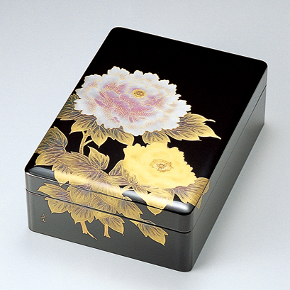 合口文庫 富貴(牡丹) 黒 漆塗り・木製 12-13002 漆器の井助
