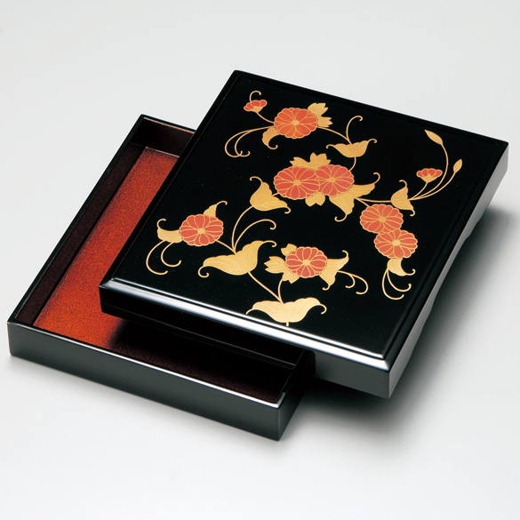 文庫 かぶせ蓋 菊彫詰 漆 文箱 BOX 小物入 漆器 御祝 贈り物 書類入れ