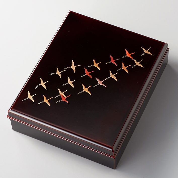 文庫 群鶴 溜 木製 漆塗り 12-13101 漆器の井助