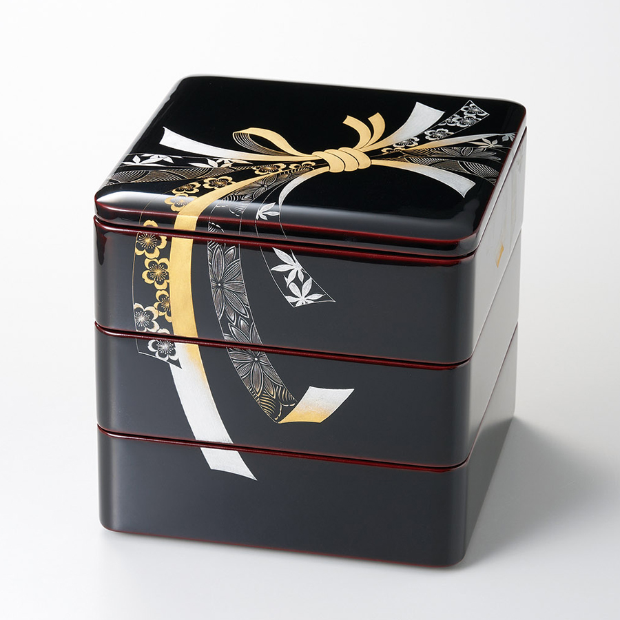寅彫漆 木製堅地 重箱 立山作 三段重 茶道具 寅彫漆 木製堅地 重箱