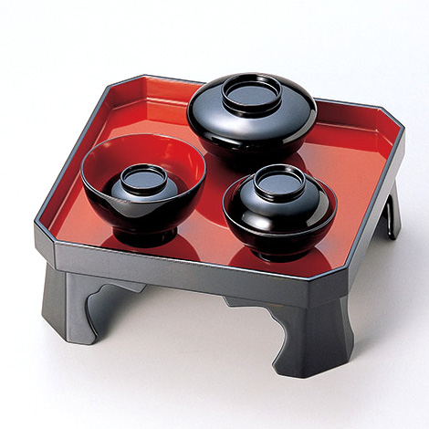 祝膳 総朱/黒内朱 無地（家紋なし） 漆塗り・木製 12-15501/15503 漆器