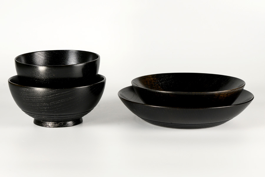 四つ組椀 黒スリ 木製 漆塗り 漆器の井助