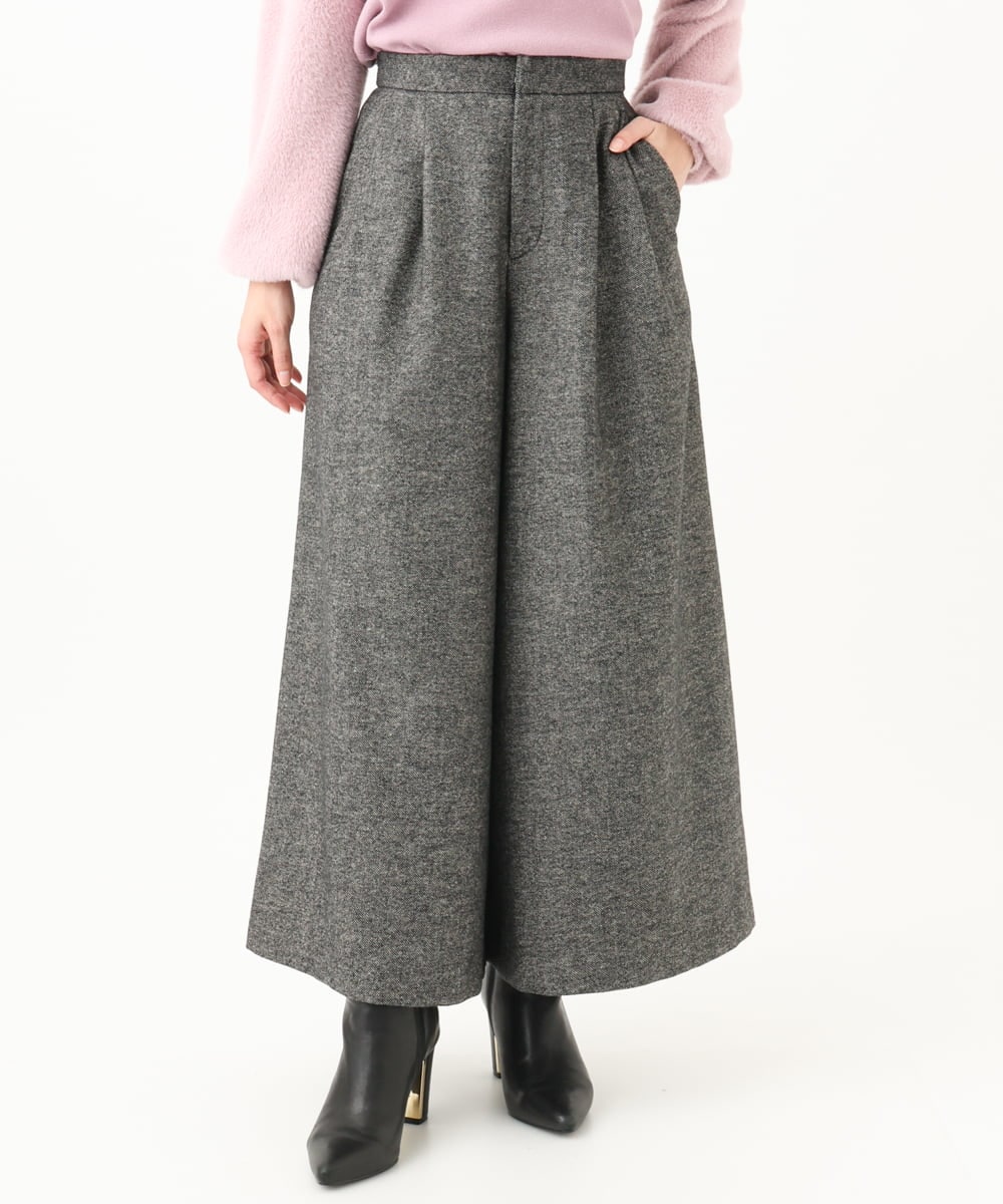 小さいサイズ】2タック ツイードワイドパンツ/洗える(ガウチョ・ワイド