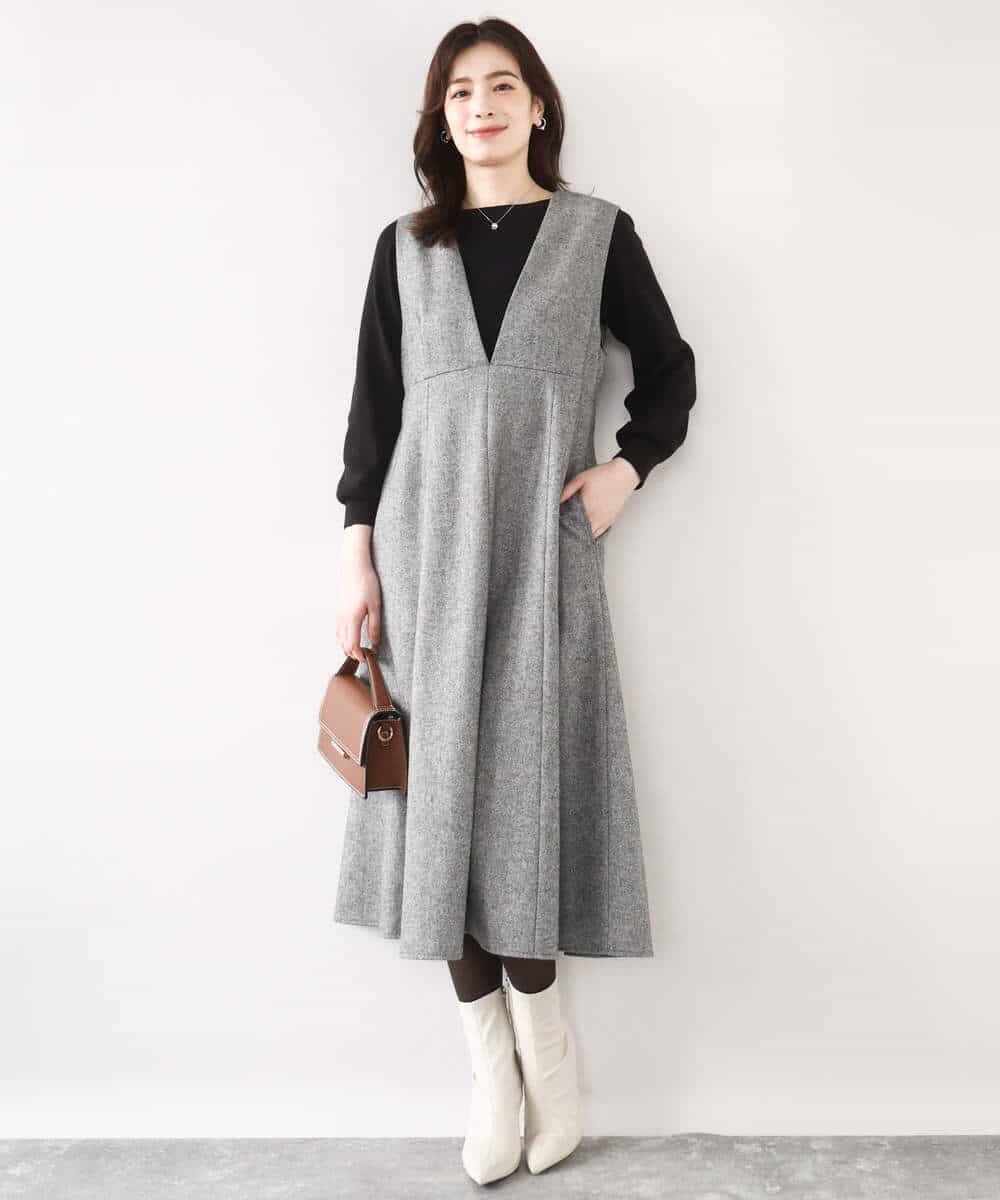 ラメツイードVネックジャンパースカート/洗える/WEB限定サイズあり