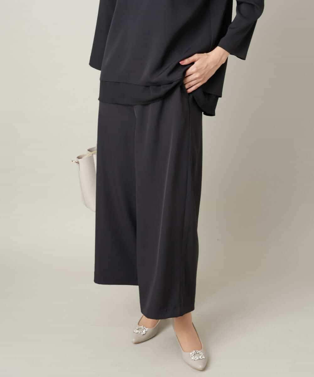 HEVE サテン ガウチョパンツ ネイビー36新品 HEVE サテン ガウチョ