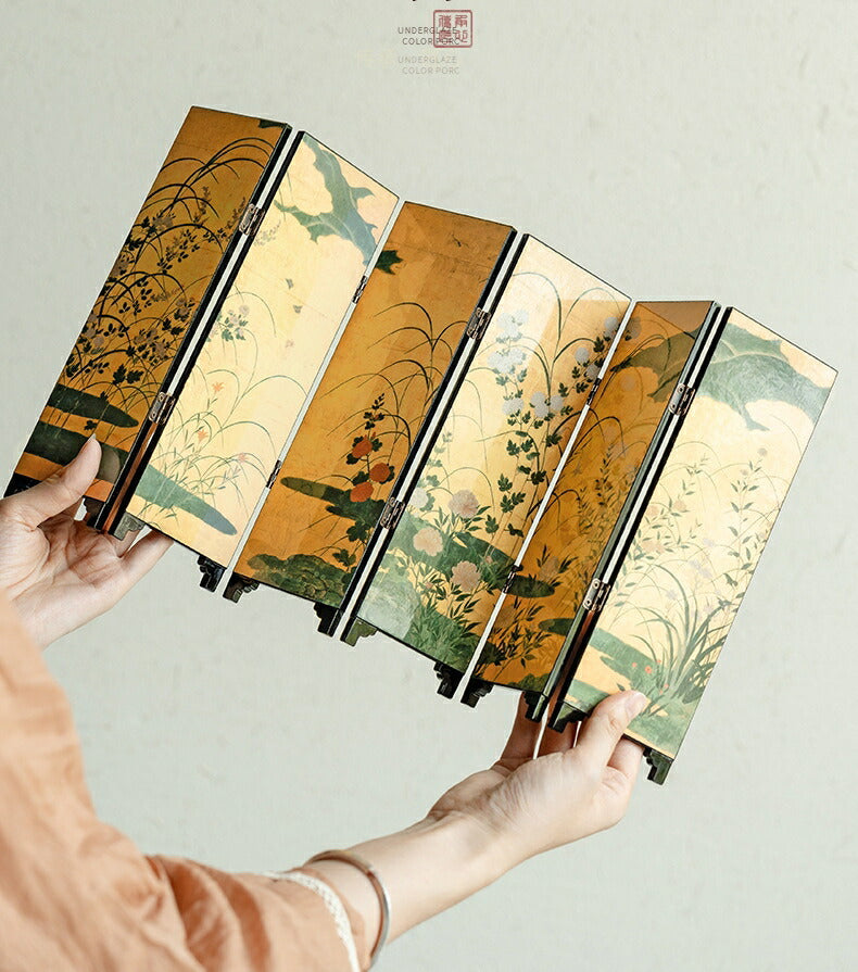 Tea Art ミニ屏風 名画 屏風 6連 六曲 小さい 卓上 障子 コンパクト