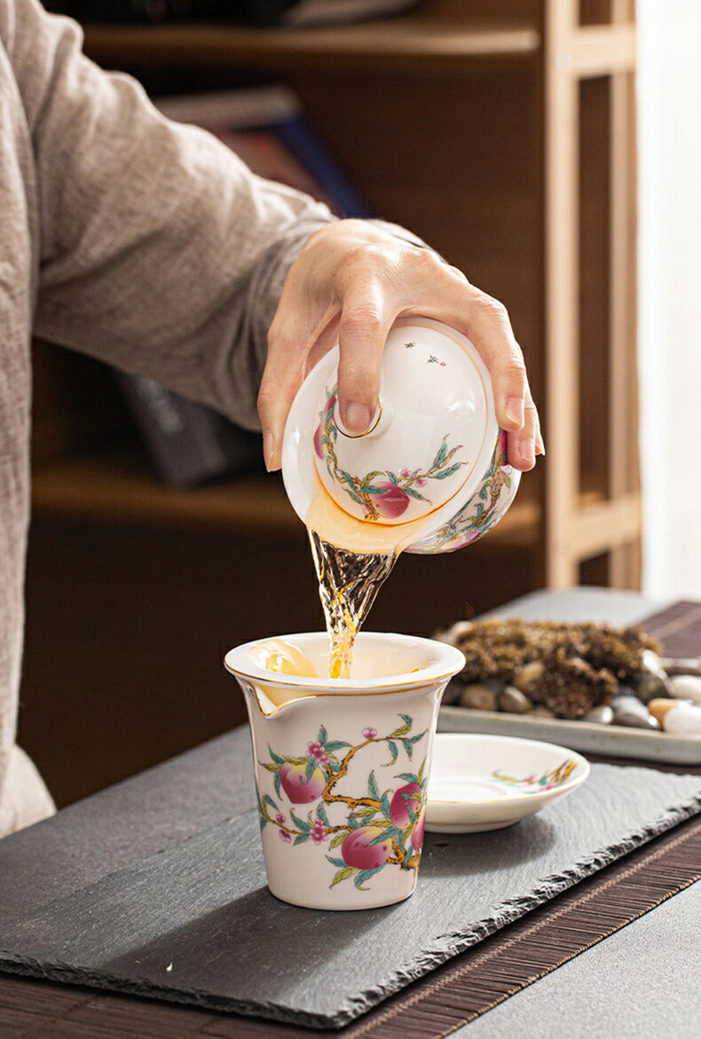 九桃」みずみずしい桃の絵柄 蓋物 スープ椀 スープボウル 蓋付 グラス