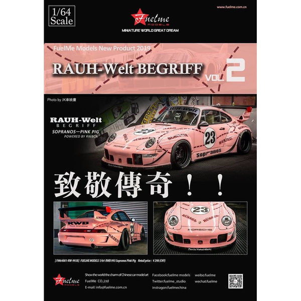 Fuelme 1/64 Porsche 911 993 RWB Rough Rhythm Pink Pig Sporanos – J