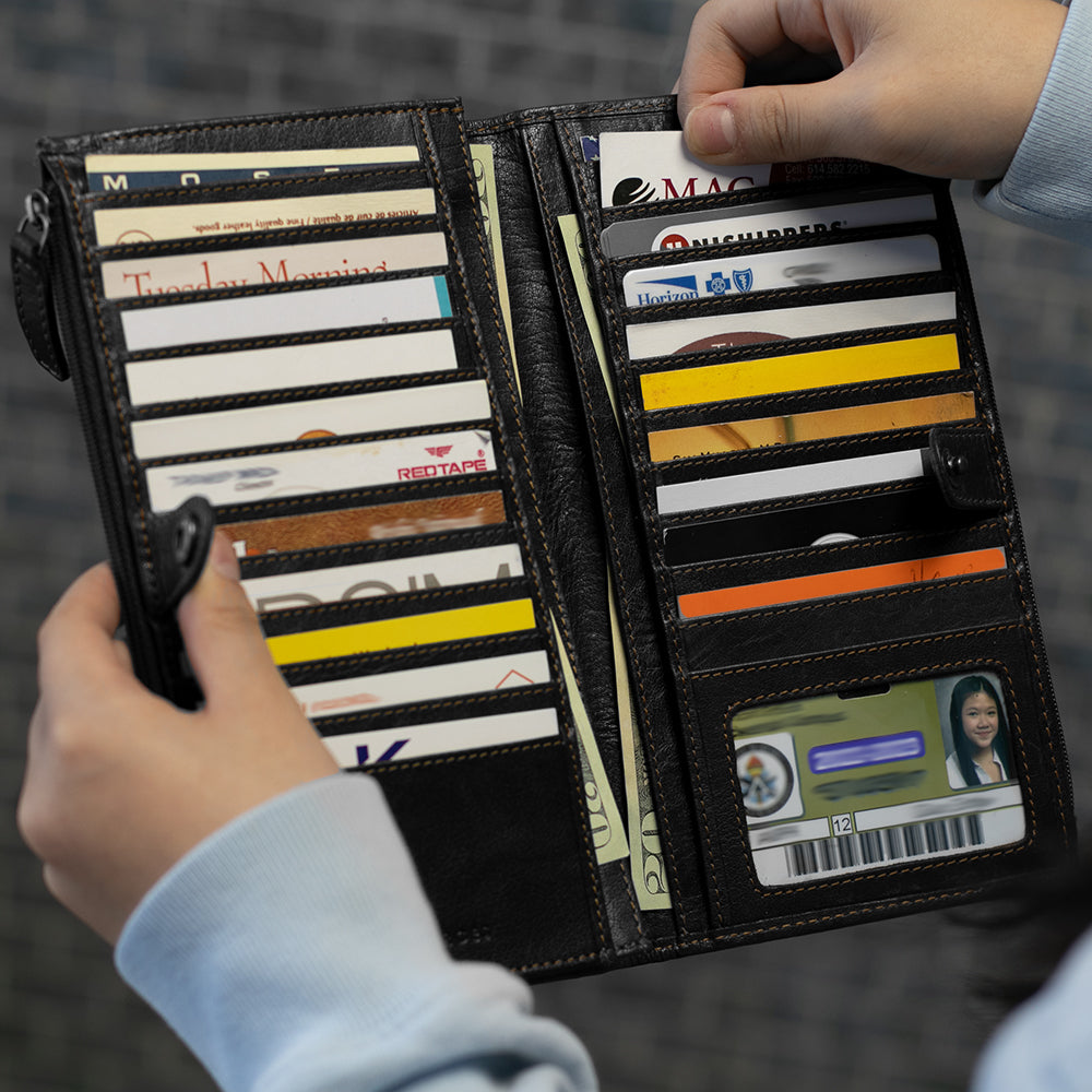 Leather Zippered Wallet - Voyager Large RFID #7718 | Jack Georges