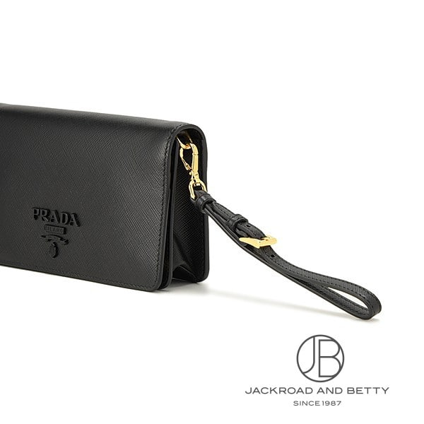 サフィアーノレザー ミニバッグ チェーンウォレット ブラック 黒