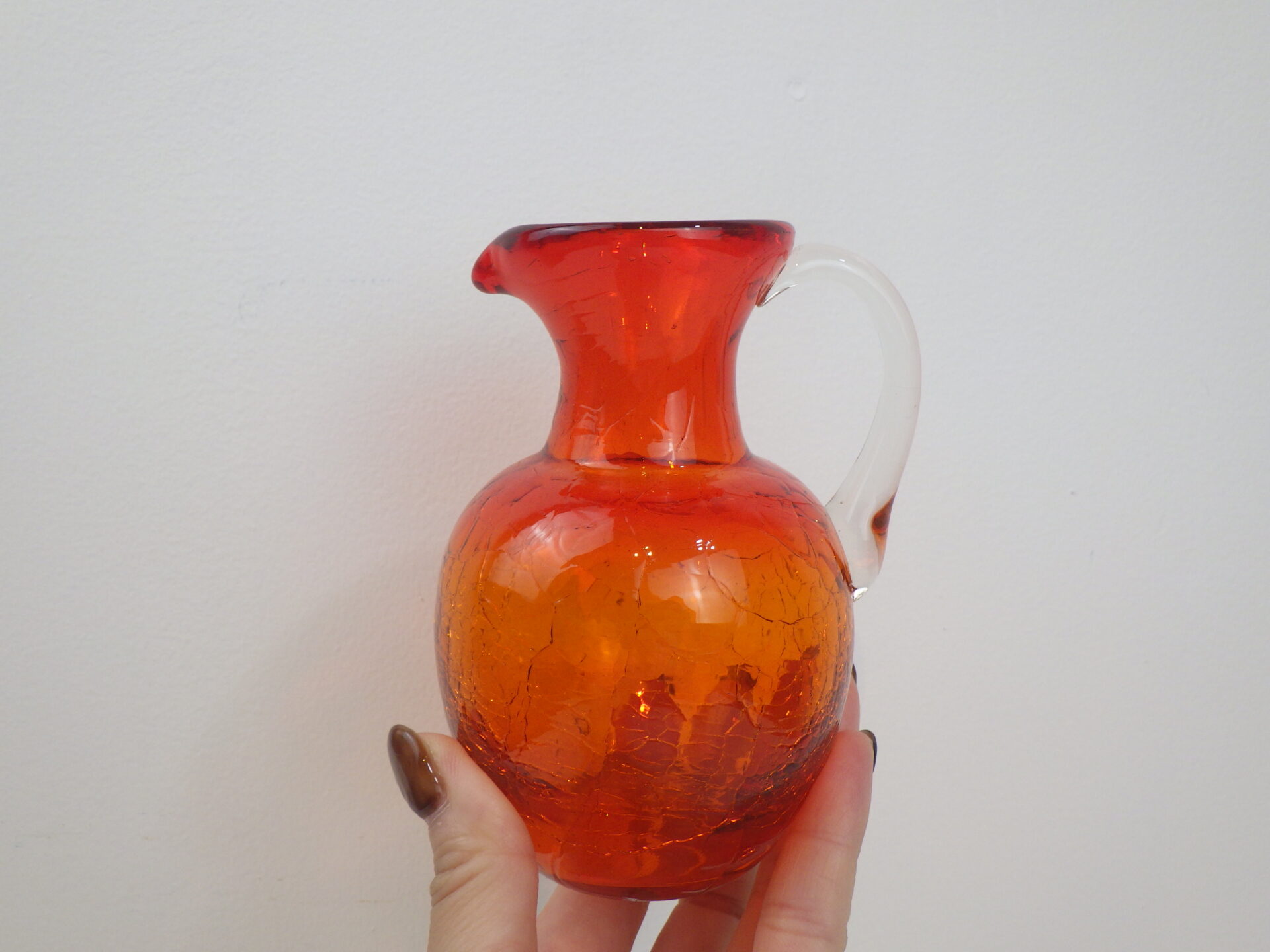 Vintage Hand Blown Crackle Glass Pitcher Creamer/Vase（H10.5cm