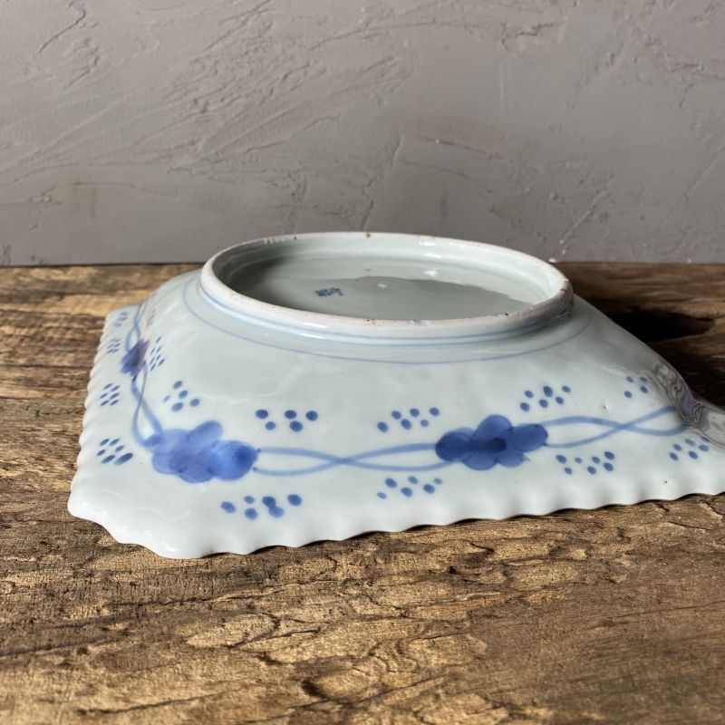 伊万里焼 染付 角皿 大皿 植物 - ジャパニーズアンティークショップ