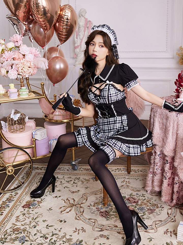 即日発送】ゴシックチェックメイドドレス【マリームーン】【ハロウィン