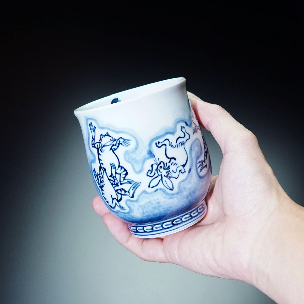 後期鍋島 染付風景画向付 三点 緻密な絵付 汲み出し 湯呑み 幕末〜明治