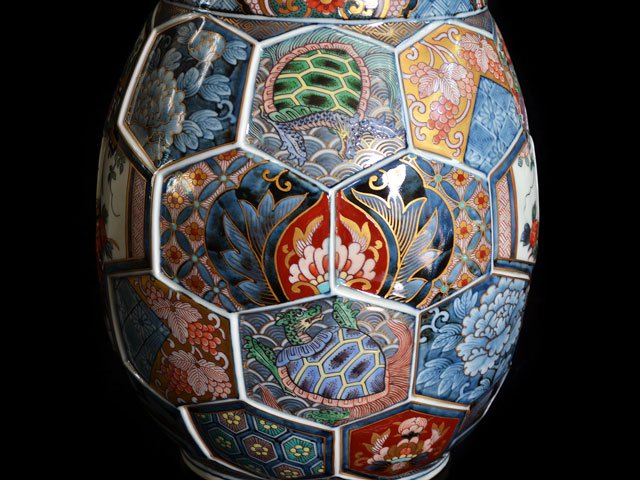 献上手、在名、特大、50センチ、古伊万里、金彩花鳥、人物、図、大花瓶。