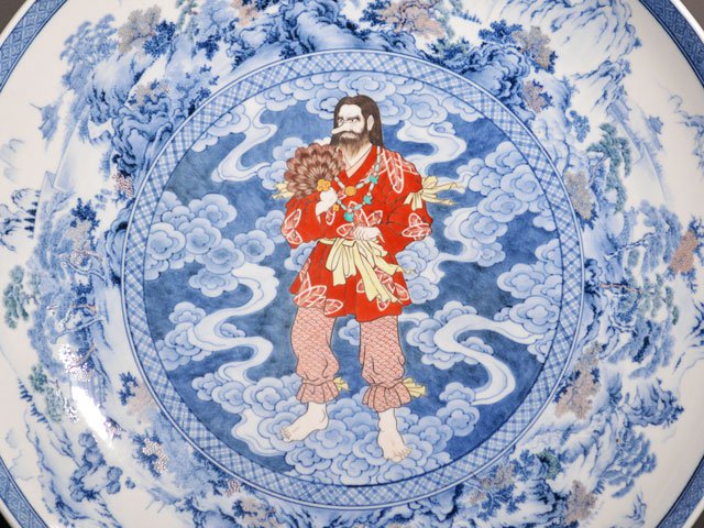 杜】 伊万里 染錦 人物に山水図 七寸皿 6客 AS4824 ○ 江戸