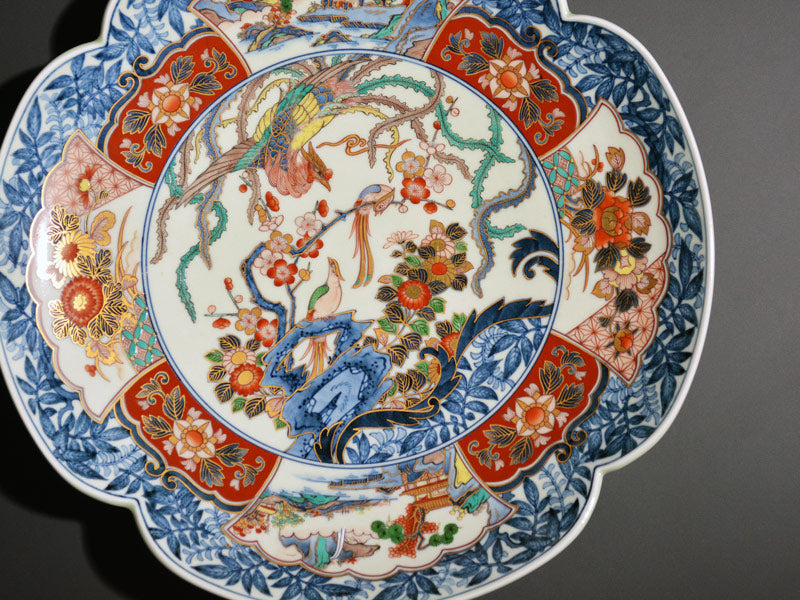 古伊万里 伊万里 色絵 金襴手 富士山 大皿 1客 古伊万里 色絵 菊と梅