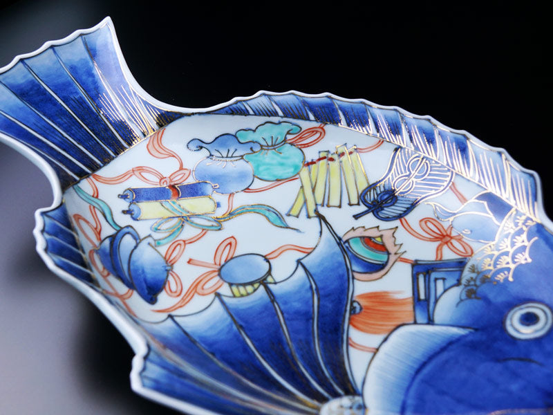豪商旧蔵品 明治期 色絵鯉千鳥文膾皿 金蘭手 二十客 上手 金鯉 松竹梅