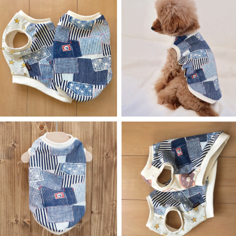 ハンドメイド 犬服 トレーナー裾フリルタンクトップ② サイズオーダー