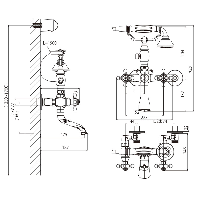 2PCVSS クラシックテレフォンシャワーCH（クロム）｜蛇口堂