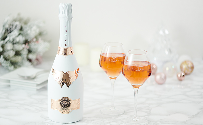 White Angel Christmas with ANGEL CHAMPAGNE NV BRUT ROSÉ WHITE