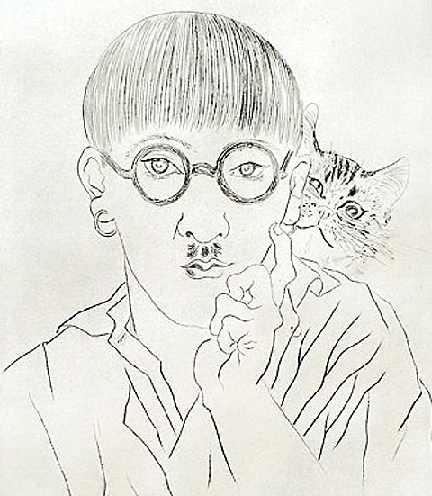 伊藤和生藤田嗣治作「自画像」（東京近代美術館所蔵）油彩画にて模写