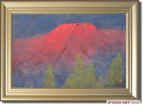 No.30081102 日本画 佐藤昭三「赤富士 SM」 No.30081102 日本画 佐藤