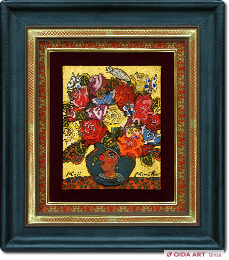 川島睦郎 「 薔薇 」 日本画 花鳥画巨匠 日展評議員 バラ 花の絵 川島