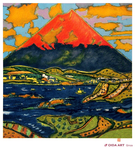 田中広助 箱根の朱富士 油彩画 22x15cm 額縁付 鑑定書付 ※本日限定値下