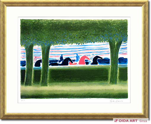 アンドレ・ブラジリエ「乗馬」リトグラフ 大作 直筆サイン入り 額縁