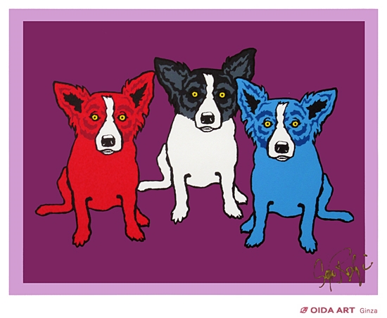 ジョージ・ロドリーゲ「ブルードッグ」額縁入り 幸運の青い犬 可愛い