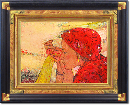 真作 田村能里子 シルク プリント 美人 女性 壁画家 額付 額装 現代の