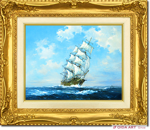 油彩画肉筆海洋画家鈴木政輝作「遥かな旅路」 41cm×53cm