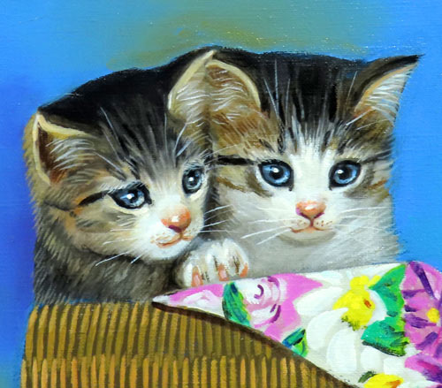 作者： 八代亜紀 ・画題：ハンモックと猫 ・技法: 複製画・NO-R6-11