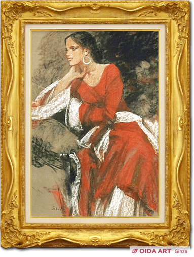 二科会会員・齋藤三郎 人気の赤いドレスの少女 二科会会員・齋藤三郎