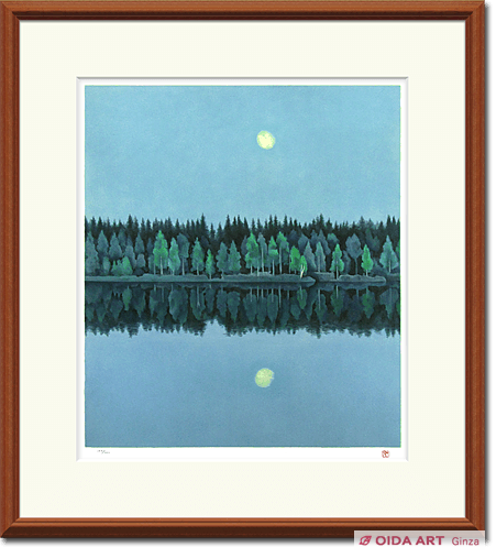 美品 東山魁夷「二つの月 スケッチ」新復刻画 証明シール・ 東山すみ