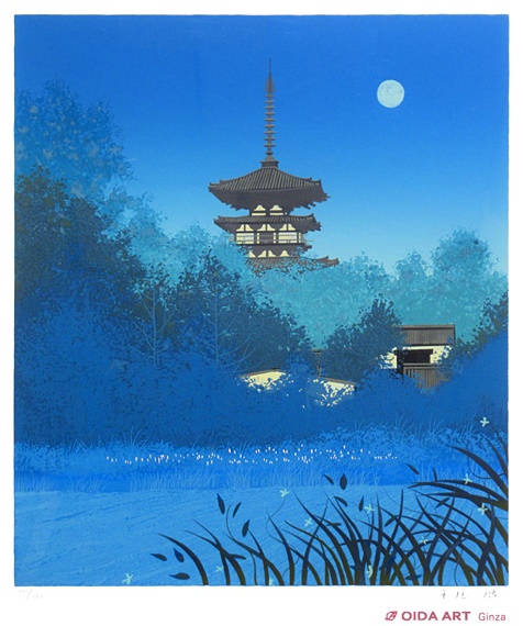 日本画 風景画 茶色と金色のフレーム 寺内萬次郎作家 日本画 風景画