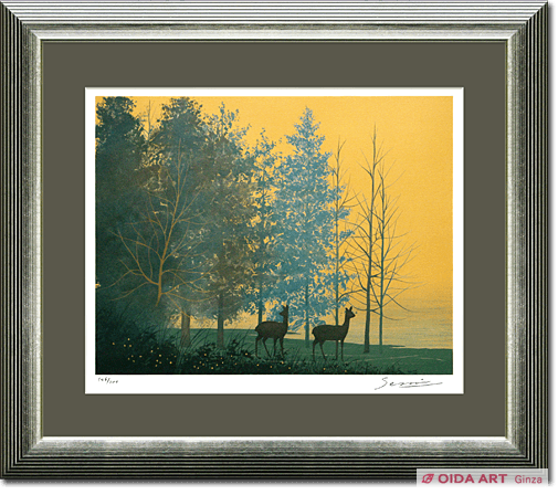 F20号】千住博【朝の湖畔】肉筆保証/サイン・共シール/岩彩/油彩/額縁/