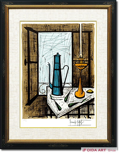 リトグラフ版画 ベルナールビュフェ 「青い花とランプ」 ベルナール