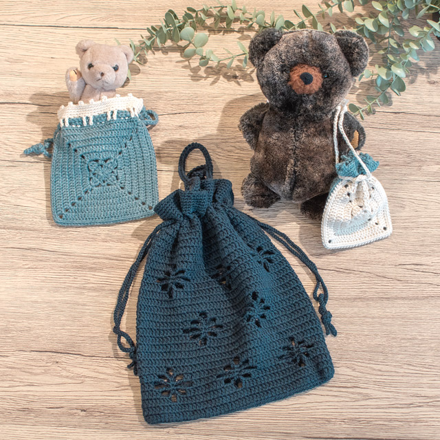 レシピNo.OKH-0069 モチーフ編みの巾着（Q24-2） オカダヤ(okadaya) 布